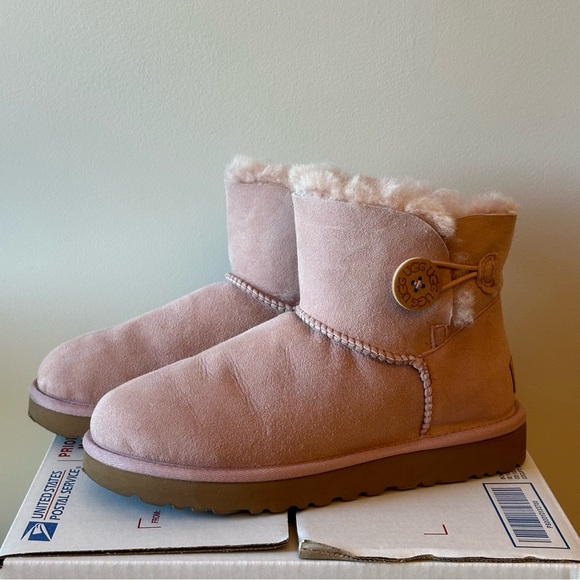 UGG MINI BAILEY BUTTON II BOOTS SUEDE PINK US W7/JP24 - Picture 6 of 6